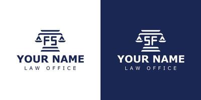 Letters FS and SF Legal Logo, suitable for lawyer, legal, or justice with FS or SF initials vector