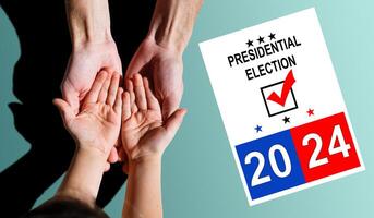 hand holding blue vote word photo