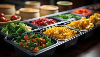 AI generated Fresh salad with multi colored vegetables, healthy and delicious meal generated by AI photo