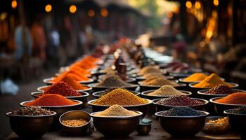 AI generated A variety of colorful spices in a large bowl generated by AI photo