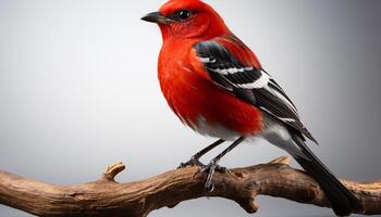 AI generated A small finch perching on a branch, vibrant and cute generated by AI photo