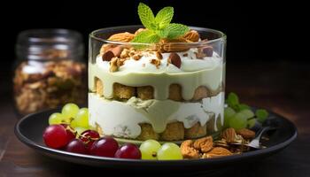 AI generated Fresh fruit and yogurt bowl, a healthy indulgence for lunch generated by AI photo