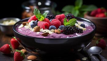 ai generado un sano cuenco de Fresco fruta, yogur, y Granola generado por ai foto