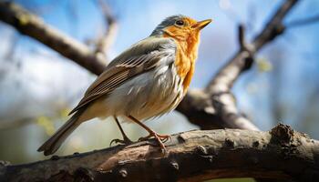 ai generado un linda gorrión encaramado en un rama, canto en naturaleza generado por ai foto