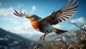 AI generated One bird soaring freely in the bright summer sky generated by AI photo