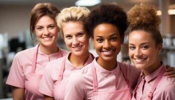 AI generated A cheerful group of diverse women smiling confidently at camera generated by AI photo