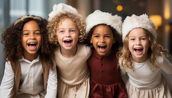 AI generated Smiling girls, cheerful boys, cute child, joyful celebration, playful friendship generated by AI photo