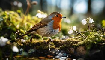 AI generated A cute small bird perching on a branch in nature generated by AI photo