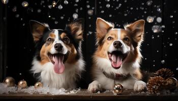 AI generated Cute puppy celebrates winter, looking at camera with playful smile generated by AI photo