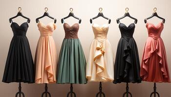 AI generated Fashion boutique showcases elegant collection of glamorous evening gowns generated by AI photo