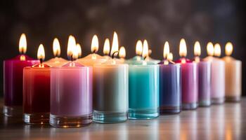 AI generated Candles burning, glowing in a row, symbolizing celebration and spirituality generated by AI photo