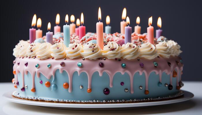 Birthday Cake With Candles Stock Photos, Images and Backgrounds for