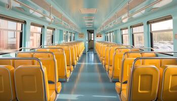 AI generated Empty bus seats inside a modern vehicle, waiting for passengers generated by AI photo