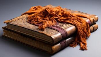 AI generated Old leather bound book, a symbol of wisdom and ancient cultures generated by AI photo