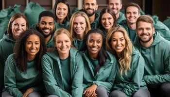 ai generado un diverso grupo de joven adultos sonriente, mirando a cámara generado por ai foto