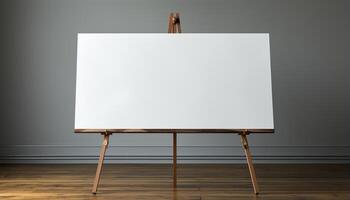 AI generated Education presentation in classroom  teaching on wooden easel with paper generated by AI photo