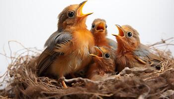 AI generated Cute baby chicken hatching, nature new life in springtime generated by AI photo