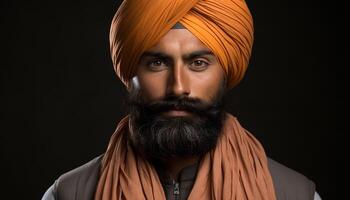 AI generated A confident Sikh man with a turban and beard generated by AI photo