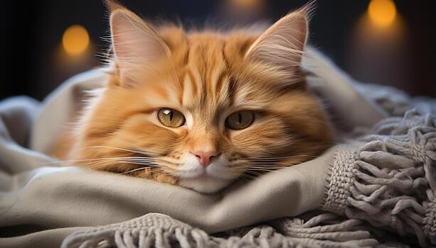 ai generado linda gatito con mullido pelo, mirando a cámara, descansando cómodamente generado por ai foto