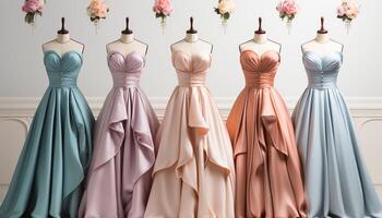 AI generated Fashionable women shopping for elegant wedding dresses in a boutique generated by AI photo