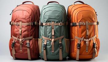 AI generated Hiking backpack, adventure travel, exploration journey, outdoor equipment generated by AI photo