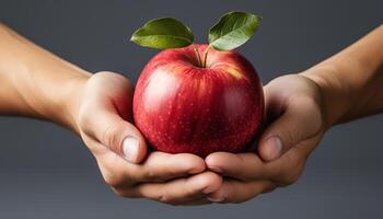 AI generated A woman hand holding a ripe apple, a healthy snack generated by AI photo