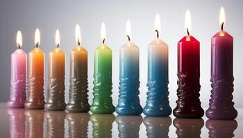 ai generado brillante vela llamas iluminar espiritualidad en vibrante celebracion generado por ai foto