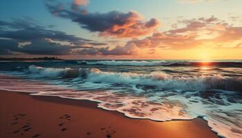 AI generated Sunset over water, nature beauty reflected in tranquil wave generated by AI photo