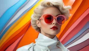 AI generated A fashionable woman with blond hair and sunglasses, looking glamorous generated by AI photo