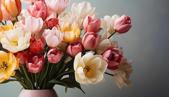 ai generado vibrante tulipán ramo de flores vitrinas naturaleza elegancia en un vistoso arreglo generado por ai foto