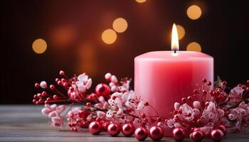 AI generated Candle flame glowing, illuminating winter celebration, Christian decoration generated by AI photo
