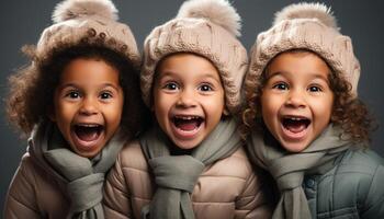 AI generated Smiling children, cheerful and cute, bring happiness and joy generated by AI photo