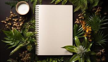 AI generated Freshness of nature on a blank paper, a leaf imprint generated by AI photo