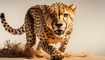 ai generado majestuoso leopardo caminando en africano desierto, acecho belleza en naturaleza generado por ai foto