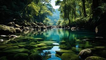 AI generated Tranquil scene of flowing water reflects the beauty of nature generated by AI photo