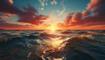 AI generated Sunset over water, nature beauty reflected in tranquil seascape generated by AI photo