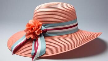 AI generated Fashionable women wearing striped straw hats enjoy summer vacations outdoors generated by AI photo