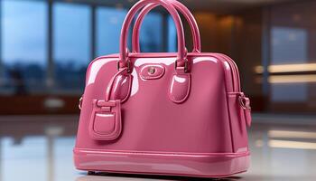 AI generated Fashionable pink leather bag with metal buckle, carrying elegance outdoors generated by AI photo