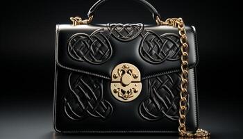 AI generated Black leather bag with gold handle, symbol of elegance and wealth generated by AI photo