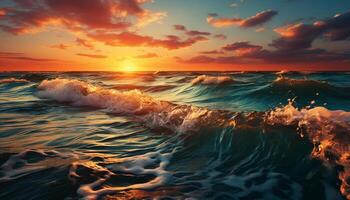 AI generated Sunset over water, nature beauty reflected in tranquil waves generated by AI photo