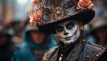 ai generado tradicional festival celebracion Víspera de Todos los Santos, día de el muerto, mardi gras generado por ai foto