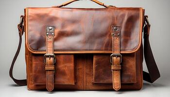 AI generated Leather suitcase, elegant handle, modern design luxury travel generated by AI photo