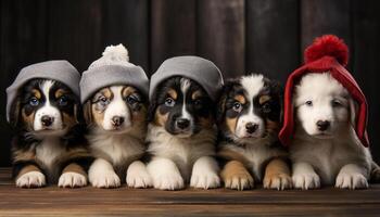 AI generated Cute puppy sitting in a row, looking at camera generated by AI photo