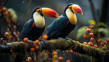AI generated A vibrant toucan perching on a branch in the rainforest generated by AI photo