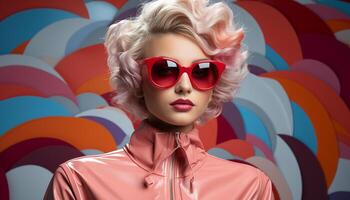 AI generated Beautiful blond woman in sunglasses exudes elegance and sensuality generated by AI photo