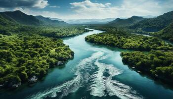 ai generado aéreo ver de tranquilo montaña paisaje, reflejando belleza en naturaleza generado por ai foto