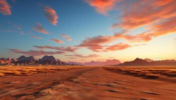 ai generado majestuoso montaña rango refleja tranquilo puesta de sol en árido línea costera generado por ai foto