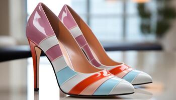 AI generated Fashionable women high heels in vibrant colors, perfect for shopping generated by AI photo