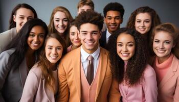 ai generado un diverso grupo de profesionales sonriente, mirando a cámara con confianza generado por ai foto