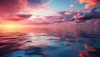 AI generated Sunset over the tranquil blue water, nature vibrant beauty reflected generated by AI photo